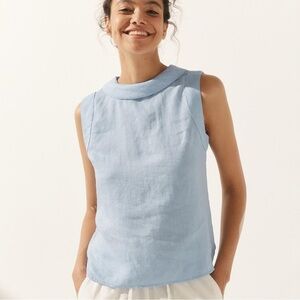 Lintico Linen Draped Collar Tank Top Jacqueline Women’s Size Small Ice Blue